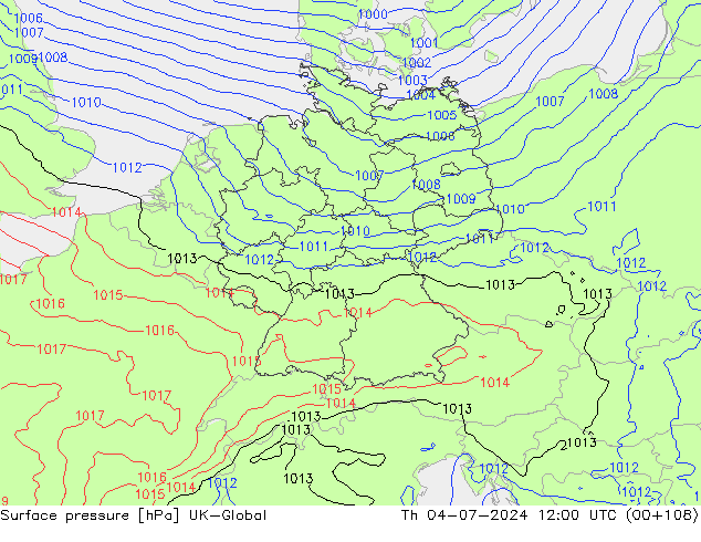 地面气压 UK-Global 星期四 04.07.2024 12 UTC