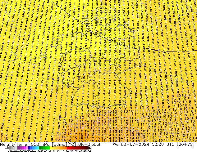Hoogte/Temp. 850 hPa UK-Global wo 03.07.2024 00 UTC