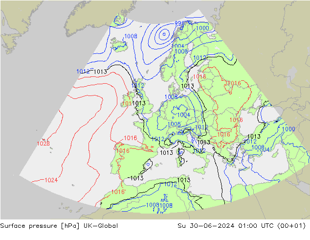 地面气压 UK-Global 星期日 30.06.2024 01 UTC