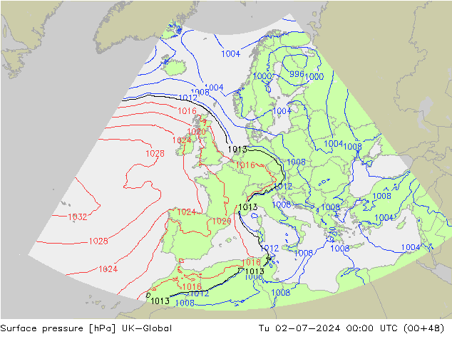 地面气压 UK-Global 星期二 02.07.2024 00 UTC