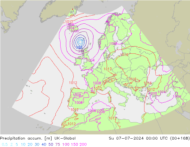 Totale neerslag UK-Global zo 07.07.2024 00 UTC