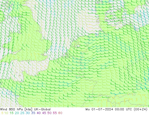 Wind 850 hPa UK-Global ma 01.07.2024 00 UTC