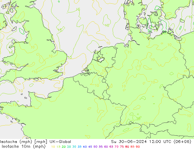 Isotachs (mph) UK-Global 星期日 30.06.2024 12 UTC