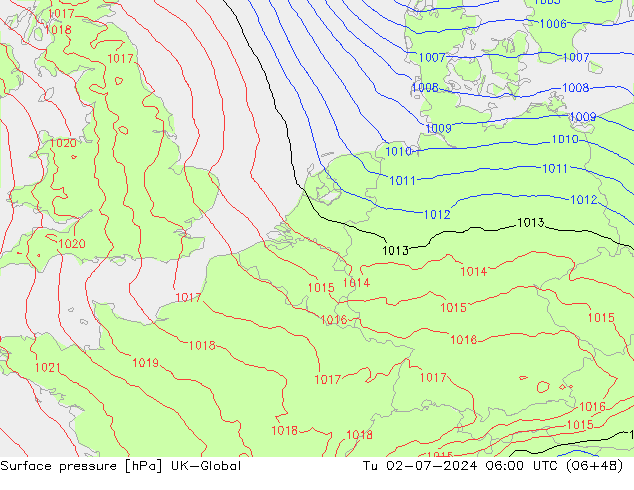 地面气压 UK-Global 星期二 02.07.2024 06 UTC