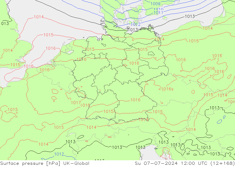 地面气压 UK-Global 星期日 07.07.2024 12 UTC