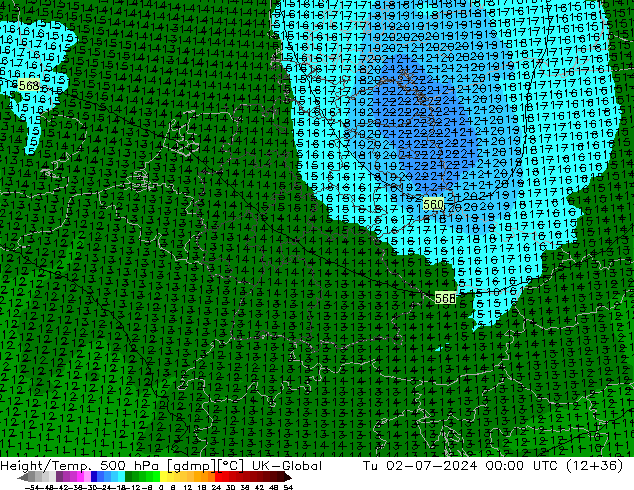 Hoogte/Temp. 500 hPa UK-Global di 02.07.2024 00 UTC