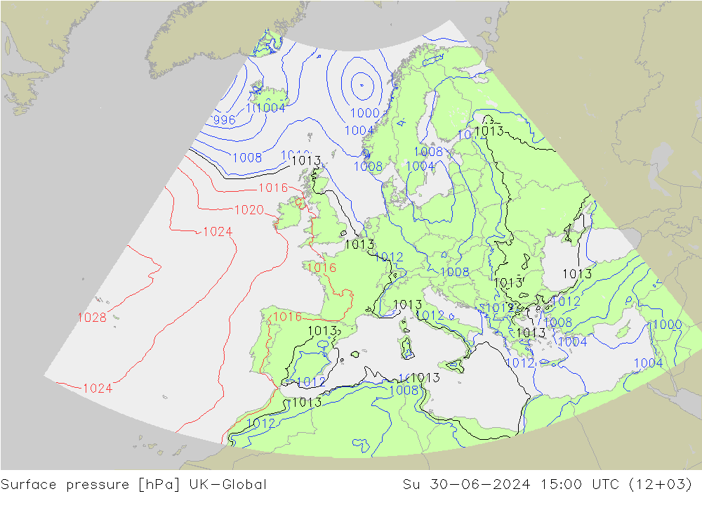 地面气压 UK-Global 星期日 30.06.2024 15 UTC