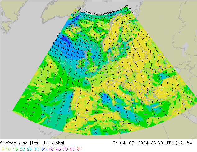 Wind 10 m UK-Global do 04.07.2024 00 UTC