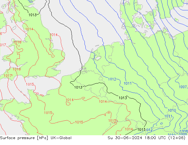 地面气压 UK-Global 星期日 30.06.2024 18 UTC