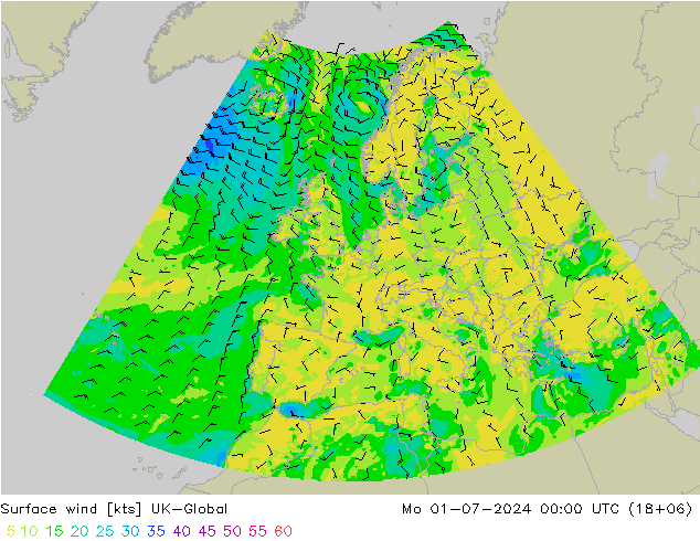Wind 10 m UK-Global ma 01.07.2024 00 UTC