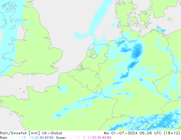 Rain/Snowfall UK-Global 星期一 01.07.2024 06 UTC