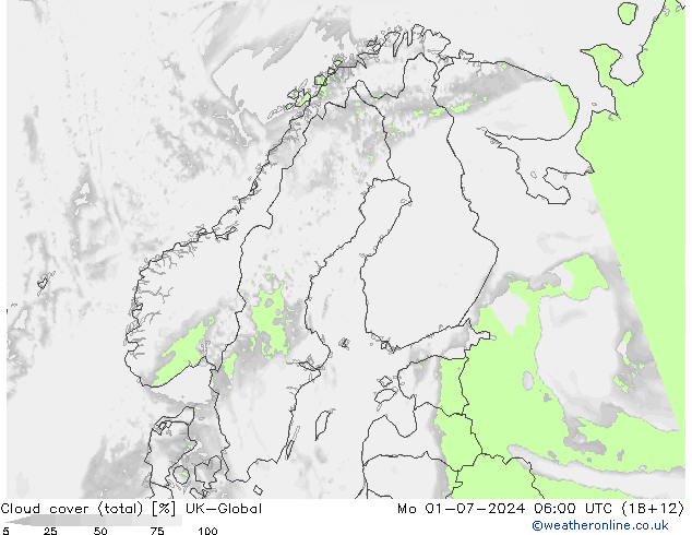 Bewolking (Totaal) UK-Global ma 01.07.2024 06 UTC