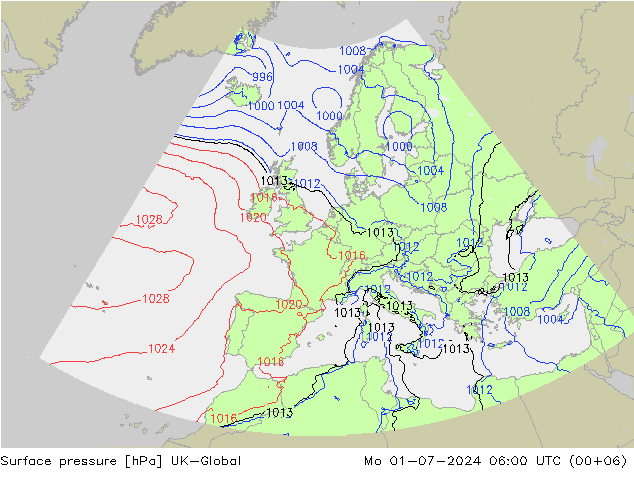 地面气压 UK-Global 星期一 01.07.2024 06 UTC