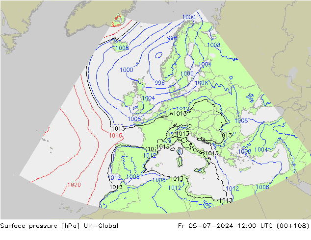 地面气压 UK-Global 星期五 05.07.2024 12 UTC