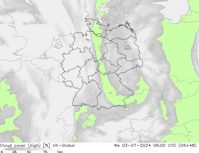 Bewolking (Hoog) UK-Global wo 03.07.2024 06 UTC