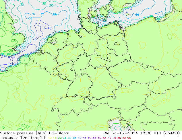 Isotachen (km/h) UK-Global wo 03.07.2024 18 UTC