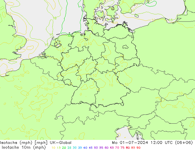 Isotachen (mph) UK-Global ma 01.07.2024 12 UTC