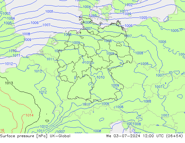 地面气压 UK-Global 星期三 03.07.2024 12 UTC