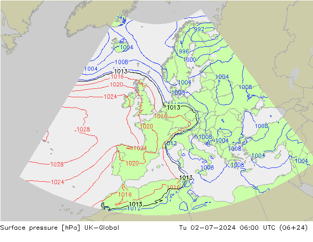 Luchtdruk (Grond) UK-Global di 02.07.2024 06 UTC