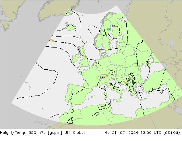 Hoogte/Temp. 950 hPa UK-Global ma 01.07.2024 12 UTC