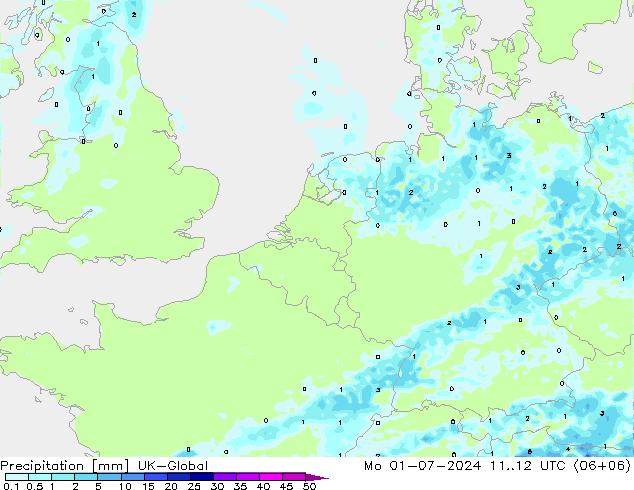 降水 UK-Global 星期一 01.07.2024 12 UTC