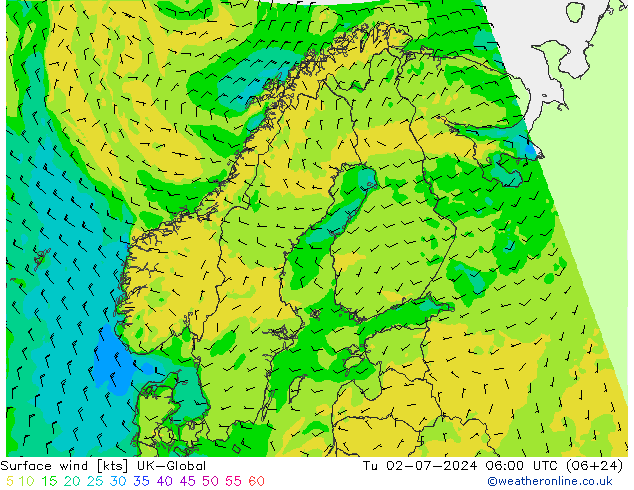 Wind 10 m UK-Global di 02.07.2024 06 UTC