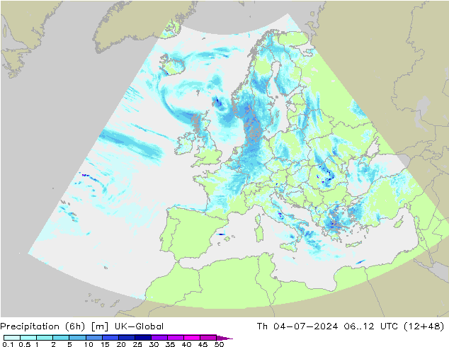 Totale neerslag (6h) UK-Global do 04.07.2024 12 UTC