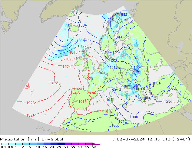 降水 UK-Global 星期二 02.07.2024 13 UTC