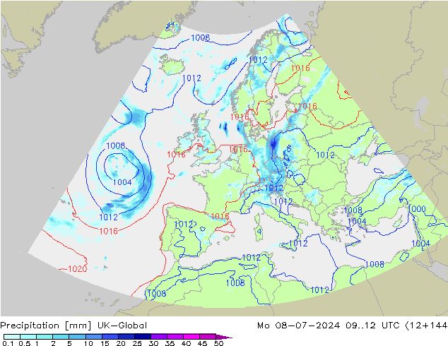 降水 UK-Global 星期一 08.07.2024 12 UTC