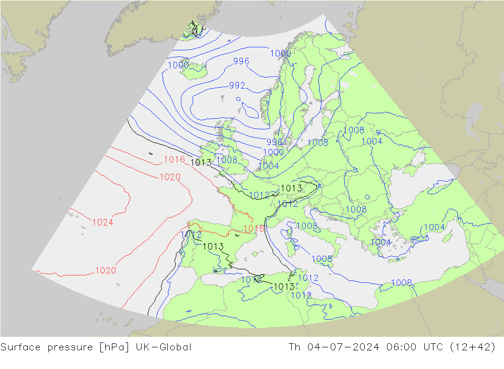地面气压 UK-Global 星期四 04.07.2024 06 UTC