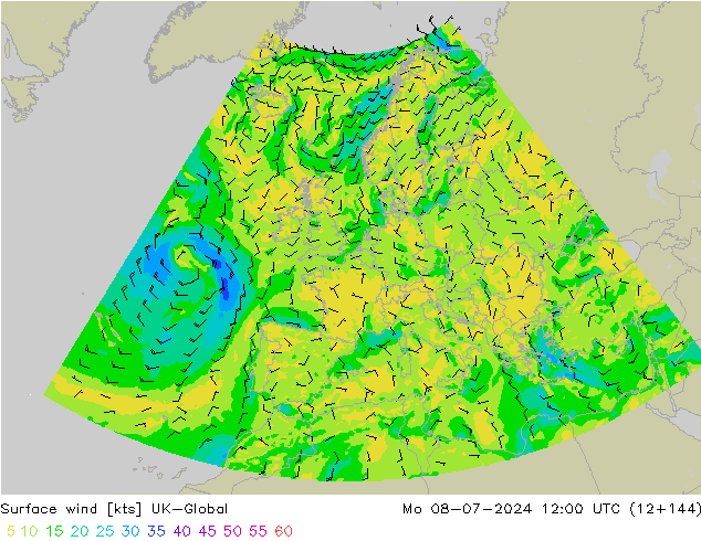 风 10 米 UK-Global 星期一 08.07.2024 12 UTC