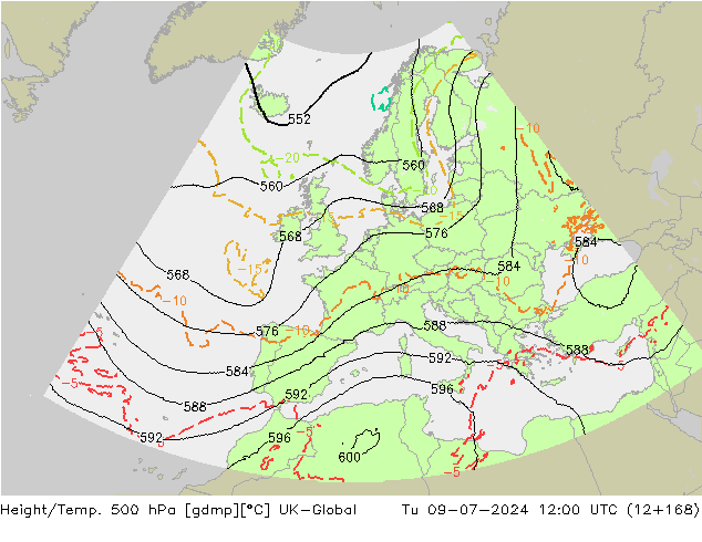 Hoogte/Temp. 500 hPa UK-Global di 09.07.2024 12 UTC