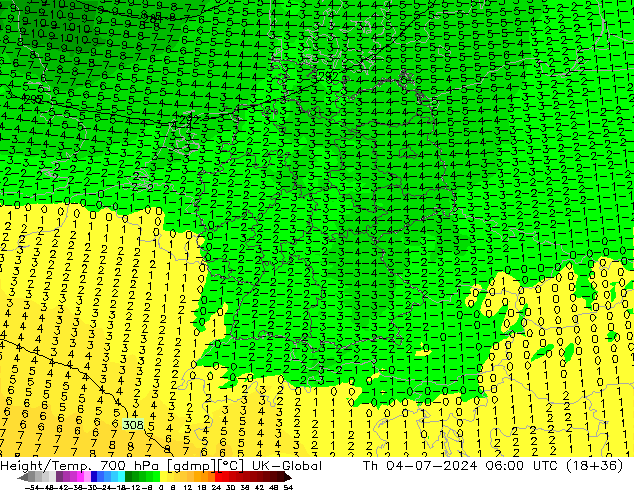 Hoogte/Temp. 700 hPa UK-Global do 04.07.2024 06 UTC