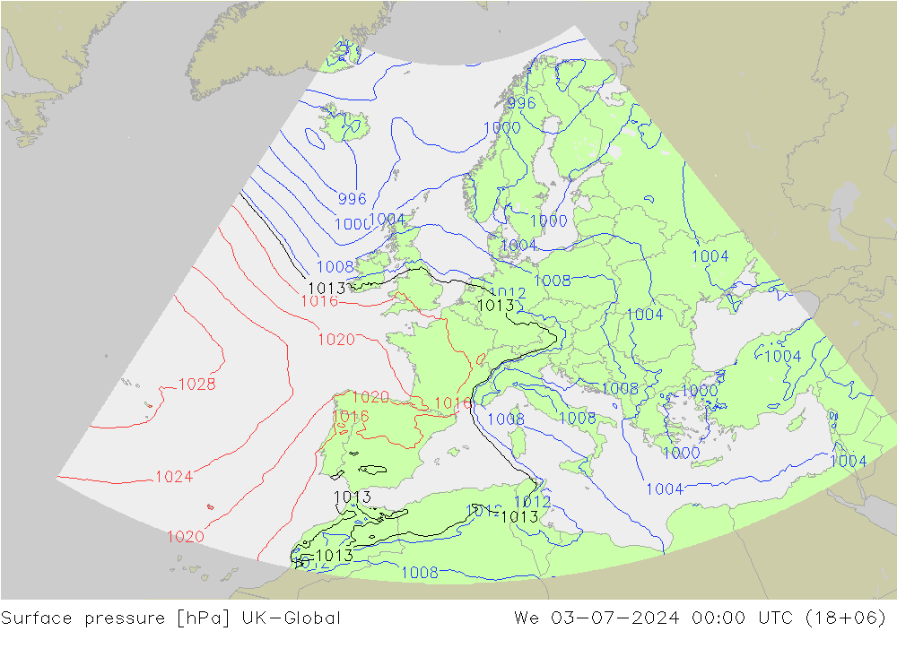 Luchtdruk (Grond) UK-Global wo 03.07.2024 00 UTC
