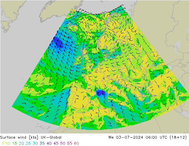 Wind 10 m UK-Global wo 03.07.2024 06 UTC