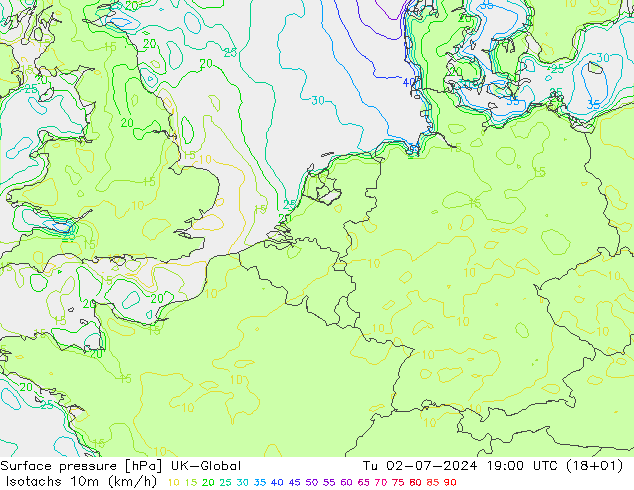 Isotachen (km/h) UK-Global di 02.07.2024 19 UTC