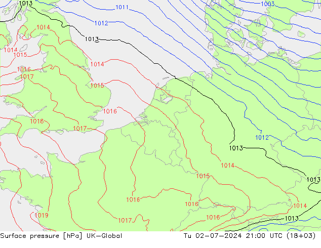 Luchtdruk (Grond) UK-Global di 02.07.2024 21 UTC