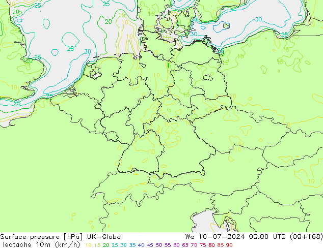 Isotachen (km/h) UK-Global wo 10.07.2024 00 UTC