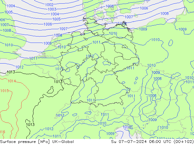 Luchtdruk (Grond) UK-Global zo 07.07.2024 06 UTC