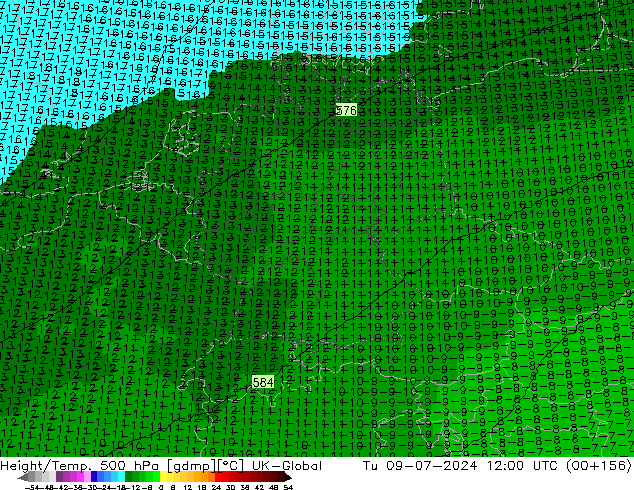 Hoogte/Temp. 500 hPa UK-Global di 09.07.2024 12 UTC