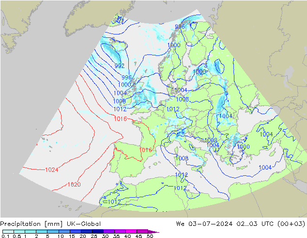 降水 UK-Global 星期三 03.07.2024 03 UTC