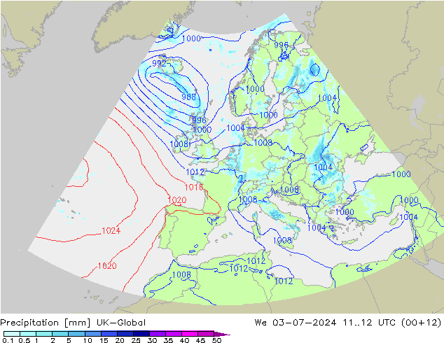 Neerslag UK-Global wo 03.07.2024 12 UTC