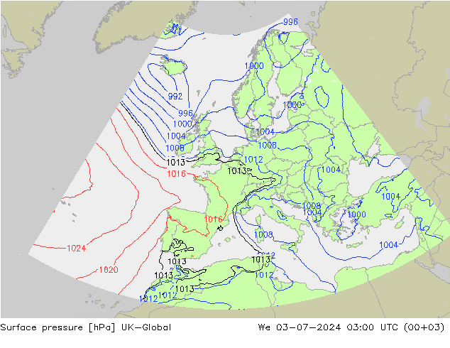 地面气压 UK-Global 星期三 03.07.2024 03 UTC