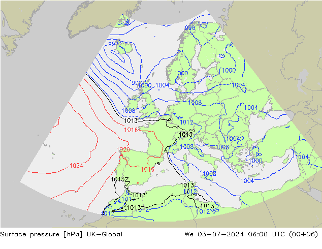Luchtdruk (Grond) UK-Global wo 03.07.2024 06 UTC