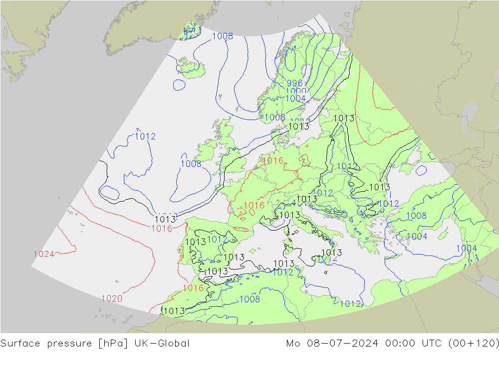 Luchtdruk (Grond) UK-Global ma 08.07.2024 00 UTC