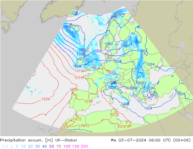 Totale neerslag UK-Global wo 03.07.2024 06 UTC