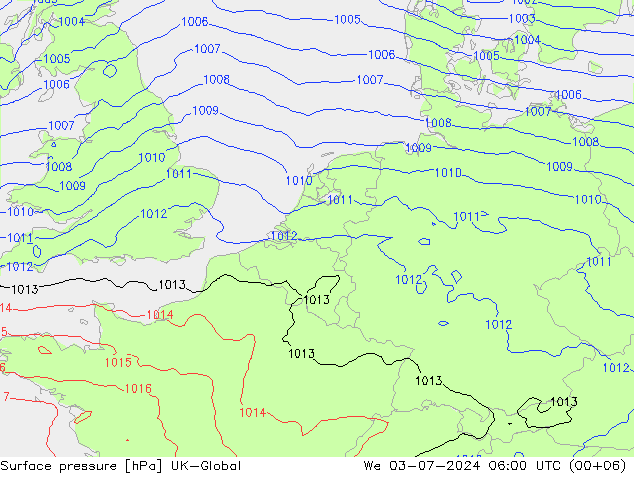 地面气压 UK-Global 星期三 03.07.2024 06 UTC