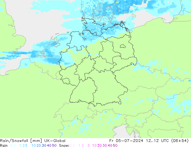 Regen/Sneeuwval UK-Global vr 05.07.2024 12 UTC