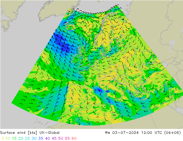 风 10 米 UK-Global 星期三 03.07.2024 12 UTC