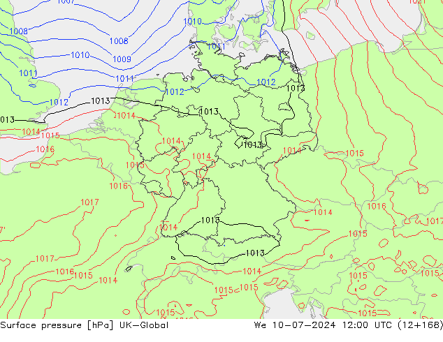 Luchtdruk (Grond) UK-Global wo 10.07.2024 12 UTC